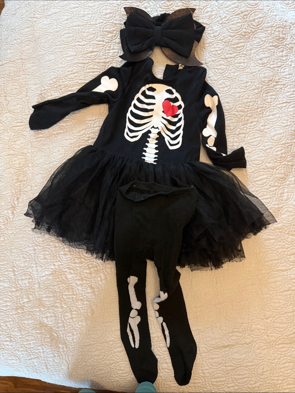 Baby Black Skeleton Tutu Costume with Red Heart Accent
